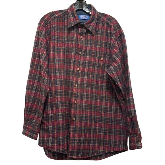 EUC Pendleton VTG Wool Trail Shirt in Red Green Plaid Elbow Patches - Picture 1 of 7